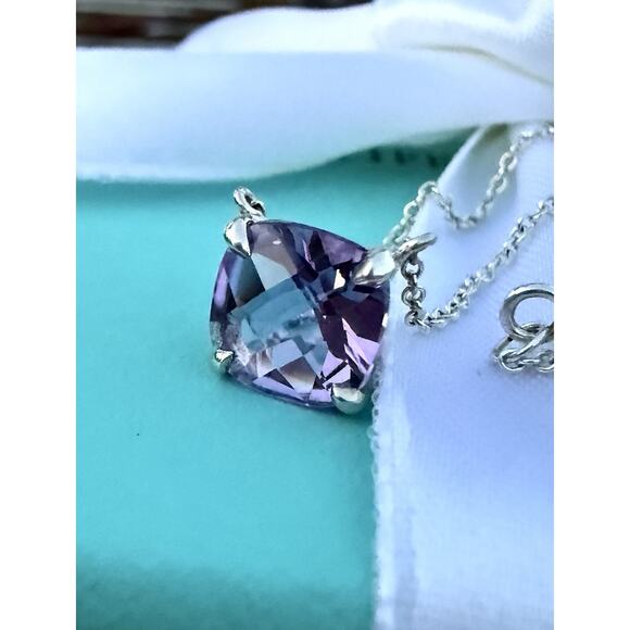 Tiffany & Co. Silver 2ct Purple Amethyst Gemstone Pendant Sparkler Necklace 16" - Picture 7 of 13